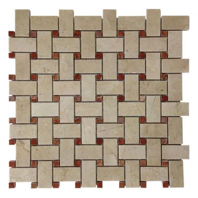 Honey Polished Basketweave Pattern Mesh Mounted cream marfil and red dots chinese onyx stone
